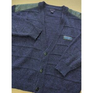 Vintage Florenzi Collection Black Purple Knit Cardigan 90s Leather Patches Sz L